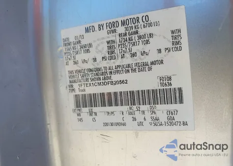 2013 Ford F-150 Xl из США, поврежденный, VIN 1FTEX1CM3DFB20562